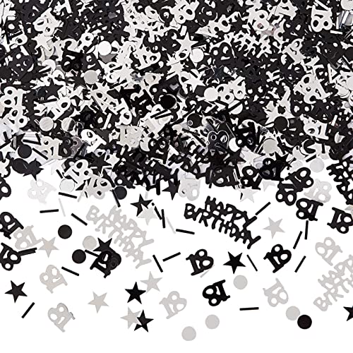 Naler Konfetti Set Schwarz Silber 18 Geburtstag Jubiläum Happy Birthday Punkte Sterne Tisch von Naler