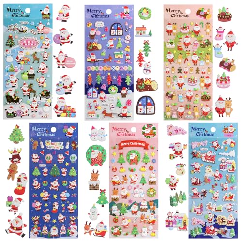 Naler Weinachtssticker 3D Weihnachten Sticker Weihnachtsaufkleber für Scrapbooking Wehinachtsgeschenk Dekoration, 6 Bogen von Naler