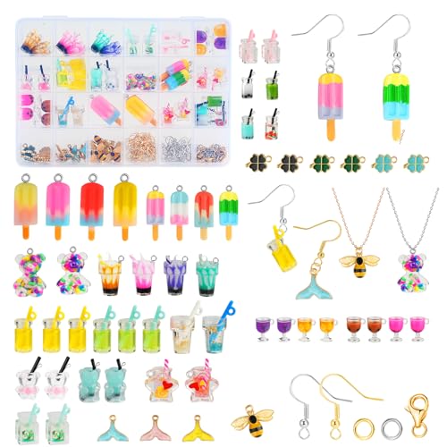 Nalikosty 100 Stück Ohrring Charm Set, Charms Armband Set Coole Sachen für Kinder Teenager Mädchenc, Ohrring Charm für DIY, Charms Anhänger Set Bubble Tea, Ohrringe Selber Machen Set für Armbänder von Nalikosty