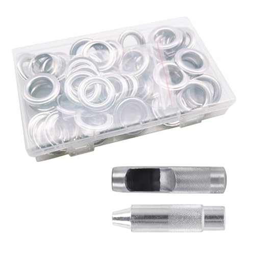 Naliyua 50 Sets Sets 20 mm Nähösen, silberfarbenes Metallwerkzeug mit Aufbewahrungsbox für Leder, Gürtel, Stoff von Naliyua