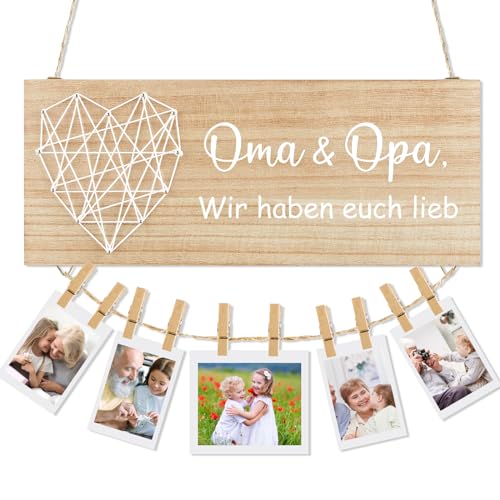 Namalu Gulfmew Geschenk für Oma und Opa Wand Bilderrahmen Collage Wir Haben Euch Lieb Holzschild mit Fotoseil und Holz Klammern Geburtstagsgeschenk für Großeltern Foto von Namalu