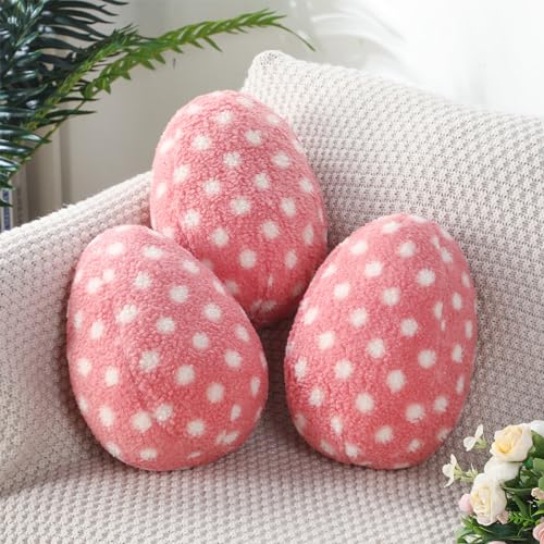 Namalu 3 Stück 25 cm Eier Kuschelkissen Süße Dekokissen mit Weißen Punkten Gefüllte Ei Kissen Sofakissen für Drinnen Draußen Frühling Geschenke für Geburtstag Muttertag Vatertag (Rosa) von Namalu