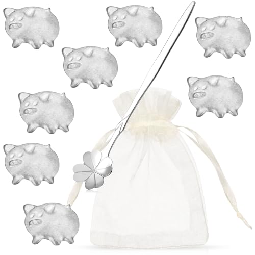 Namalu 8pcs Zinngießset Zinn Giessen Silvestergießen Das Wahrsagerei Partyspiel mit Löffel und Organzabeutel Die Gesunde Bleigießen Alternative für Partyspiele Feuerwerk Silvester Neujahr(Schweinchen) von Namalu