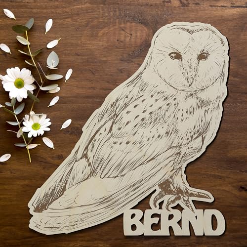 Eule Eulen Wand Schild Holz Deko Wandschild mit Name personalisiert als Geschenk I Optional mit Beleuchtung von Namofactur