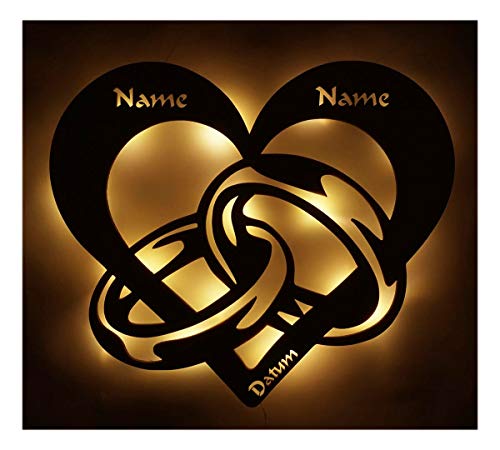 Namofactur Wanddeko aus Holz mit LED Beleuchtung | Geschenk-Idee zur Hochzeit, Jahrestag oder Valentinstag | Farb- und LED Optionen | Größe M: 34x30 cm von Namofactur