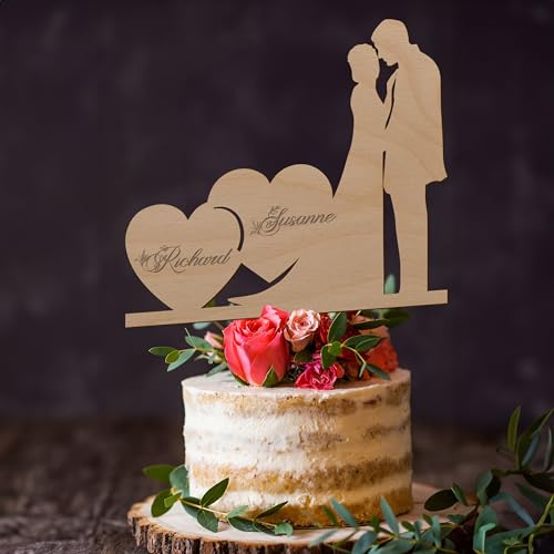 Personalisierbarer Holz Hochzeit Cake Topper - Kuchen Torten Deko mit Namen Hochzeitpaares - Perfekt zur Hochzeit/Hochzeitstorte von Namofactur