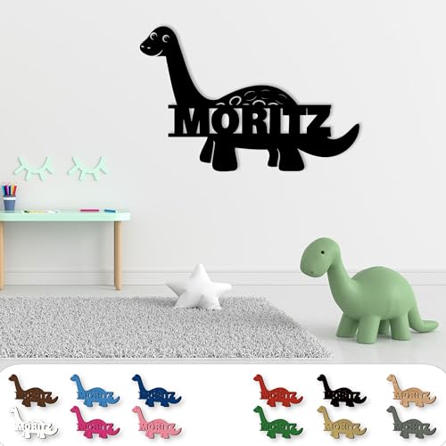 Personalisierbares Holz Wandtattoo Dinosaurier XXL – Kinderzimmer Deko, Dino Geschenkidee mit Namen, Einzug – MDF Holzschild in 12 Farben von Namofactur