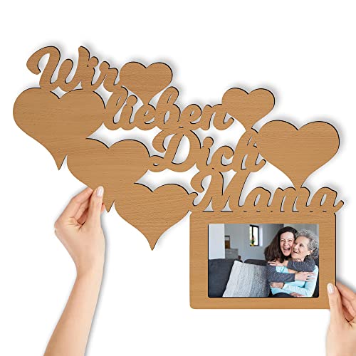 Namofactur Wir lieben Dich Mama Bilderrahmen Geschenk zum Geburtstag oder Muttertag I MDF Holz I Für Foto 10x15 cm von Namofactur