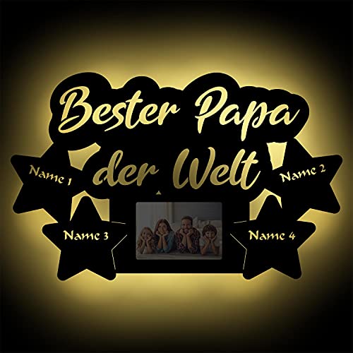 Wir lieben dich allerbester Papa Led Holz Bilderrahmen Wand-Lampe beleuchtet Vatertagsgeschenk Vatertag Geschenk personalisiert mit Namen I Batteriebetrieb von Namofactur