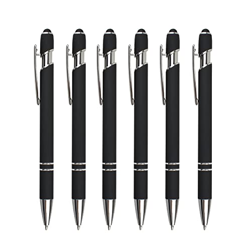 Namow Metall Kugelschreiber, 6 Stück Stift Set, Rutschfest Druckkugelschreiber mit Touchscreen-Stift Design, 1.0 mm Schwarze Kugelschreibermine für Schule, Büro, Geschenk für Studenten und Freunde von Namow