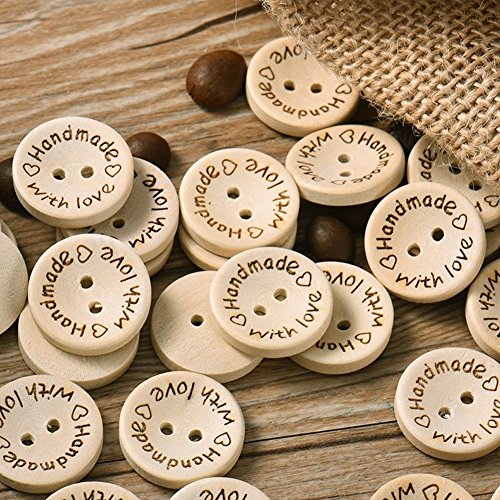 NAMVO 200pcs 2 Holes Handmade Buttons " Handmade with Love", Natural Wood Buttons, Bathing Buttons, for Sewing and Crafting Decorations (15 mm) von Namvo