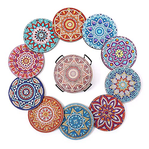 Namvo 10 PCS Diamond Art Untersetzer mit Halter Arts and Crafts für Erwachsene Diamond Painting Kits DIY Mandala Untersetzer zum Basteln von Namvo