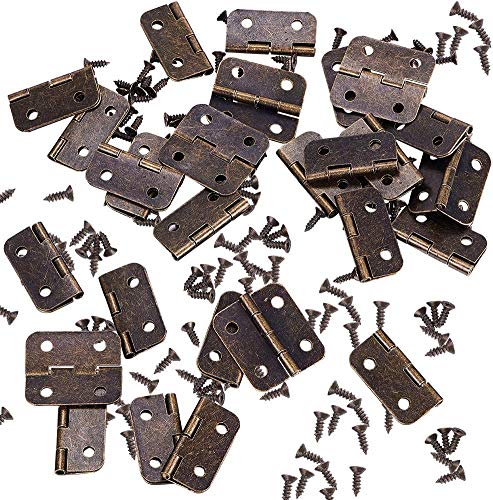 Namvo kleine Mini Scharniere, 100 Packungen Schrank Schublade Tür Hintern Hänger Mitstecker mit 400 Stück 8 Mm Mini Messing Scharnier Ersatz Schrauben, Metall Scharnier für Holz Schmuck-Box (Bronze) von Namvo