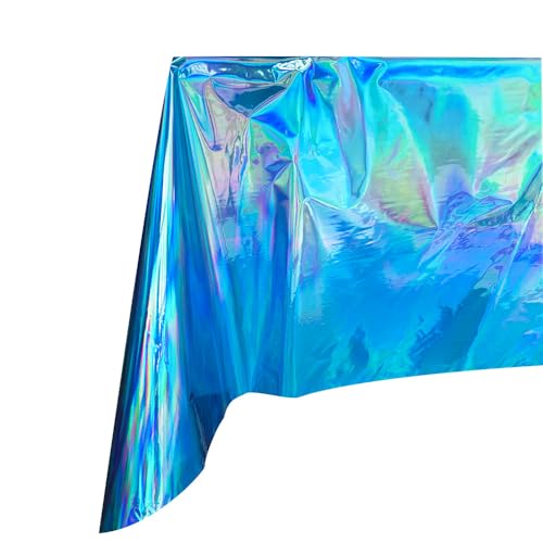 Namzi 10 Stück 183 x 136,9 cm schillernde Kunststoff-Tischdecken Glänzende Einweg-Tischdecken mit Laser-Rechteck, holografische Folie, Tischdecke, schillernd, Party-Dekoration, Blau von Namzi