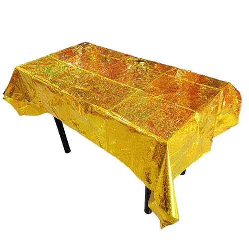 Namzi 10 Stück 183 x 136,9 cm schillernde Kunststoff-Tischdecken Glänzende Einweg-Tischdecken mit Laser-Rechteck, holografische Folie, schillernde Party-Dekoration, Golden B von Namzi