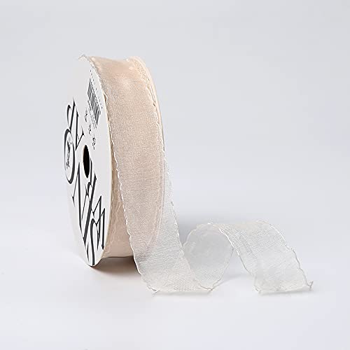 Namzi 2,5 cm grünes, durchscheinendes Organzaband, 20 m, Chiffonband für Geschenkverpackungen, Muttertag, Hochzeit, Blumenstrauß, Basteln (Beige) von Namzi