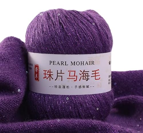 Namzi Dünnes Mohair-Strickgarn, Pailletten, Häkeln, flauschig, gestrickt, modisch, weiche Spitze, Wolle, Faden, Pullover, Schal, Perlen, Garne, Dunkelviolett, 50 g Namzi Dünnes Mohair-Strickgarn, Pailletten, Häkeln, flauschig, gestrickt, modisch, weiche Spitze, Wolle, Faden, Pullover, Schal, Perlen, Garne, Dunkelviolett, 50 g von Namzi