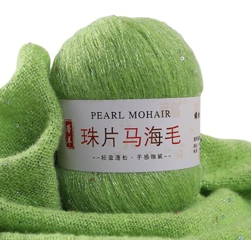 Namzi Dünnes Mohair-Strickgarn, Pailletten, Häkeln, flauschig, gestrickt, modisch, weiche Spitze, Wolle, Faden, Pullover, Schal, Perlen, Garne, Fruchtgrün, 50 g Namzi Dünnes Mohair-Strickgarn, Pailletten, Häkeln, flauschig, gestrickt, modisch, weiche Spitze, Wolle, Faden, Pullover, Schal, Perlen, Garne, Fruchtgrün, 50 g von Namzi