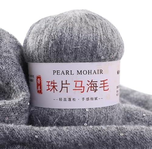 Namzi Dünnes Mohair-Strickgarn, Pailletten, Häkeln, flauschig, gestrickt, modisch, weiche Spitze, Wolle, Faden, Pullover, Schal, Perlen, Garne, Grau, 100 g Namzi Dünnes Mohair-Strickgarn, Pailletten, Häkeln, flauschig, gestrickt, modisch, weiche Spitze, Wolle, Faden, Pullover, Schal, Perlen, Garne, Grau, 100 g von Namzi