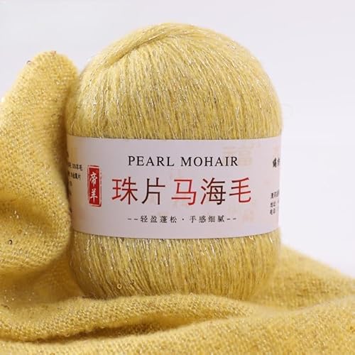 Namzi Dünnes Mohair-Strickgarn, Pailletten, Häkeln, flauschig, gestrickt, modisch, weiche Spitze, Wolle, Faden, Pullover, Schal, Perlen, Garne, Hellgelb, 100 g Namzi Dünnes Mohair-Strickgarn, Pailletten, Häkeln, flauschig, gestrickt, modisch, weiche Spitze, Wolle, Faden, Pullover, Schal, Perlen, Garne, Hellgelb, 100 g von Namzi