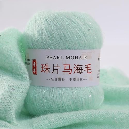 Namzi Dünnes Mohair-Strickgarn, Pailletten, Häkeln, flauschig, gestrickt, modisch, weiche Spitze, Wolle, Faden, Pullover, Schal, Perlen, Garne, Hellgrün, 50 g Namzi Dünnes Mohair-Strickgarn, Pailletten, Häkeln, flauschig, gestrickt, modisch, weiche Spitze, Wolle, Faden, Pullover, Schal, Perlen, Garne, Hellgrün, 50 g von Namzi
