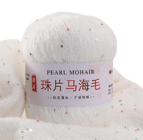 Namzi Dünnes Mohair-Strickgarn, Pailletten, Häkeln, flauschig, gestrickt, modisch, weiche Spitze, Wolle, Faden, Pullover, Schal, Perlen, Garne, Weiß, 100 g Namzi Dünnes Mohair-Strickgarn, Pailletten, Häkeln, flauschig, gestrickt, modisch, weiche Spitze, Wolle, Faden, Pullover, Schal, Perlen, Garne, Weiß, 100 g von Namzi