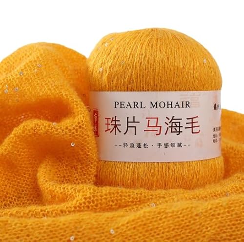Namzi Dünnes Mohair-Strickgarn, Pailletten, Häkeln, flauschig, gestrickt, modisch, weiche Spitze, Wolle, Pullover, Schal, Perlen, Garne, Orange, Gelb, 50 g Namzi Dünnes Mohair-Strickgarn, Pailletten, Häkeln, flauschig, gestrickt, modisch, weiche Spitze, Wolle, Pullover, Schal, Perlen, Garne, Orange, Gelb, 50 g von Namzi