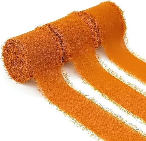 Namzi Geschenke, Blumen, Geschenkbox-Verpackungsbänder, handzerrissene Chiffonbänder, handgehaltene Blumenquasten, Schleifendekorationen, echte Seidenstoffstreifen (Orange) von Namzi