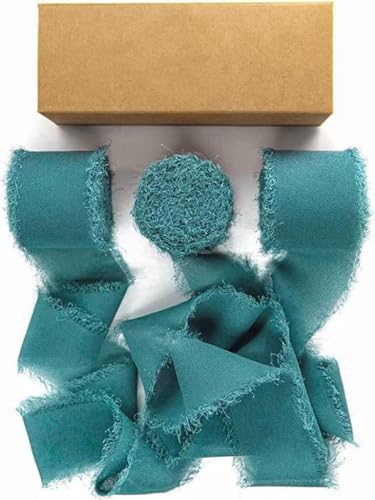 Namzi Geschenke, Blumen, Geschenkbox-Verpackungsbänder, handzerrissene Chiffonbänder, handgehaltene Blumenquasten, Schleifendekorationen, echte Seidenstoffstreifen (blau-grün) von Namzi