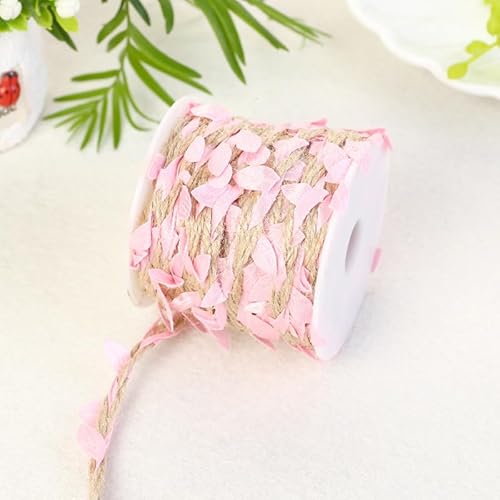 Namzi Juteband, 20 m insgesamt, 5 mm natürliches Jute-Fadenband mit künstlichen Blättern, verwendet für Handwerk, Hochzeiten, Dschungel-Park-Partys, Heimdekoration (2 Stück, Rosa) von Namzi