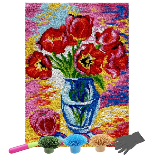 NangHuw Knüpfteppich Zum Selber Knüpfen Teppich Knüpf-Sets Kreuzstich Set Knüpfen Set Für Kinder Und Erwachsene knüpfen Set DIY Handwerk Geschenke Fußabtreter 90x120CM von NangHuw