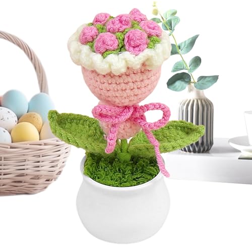 Nankoyal Häkelblume,Gehäkelte Blumen | Handgefertigter Blumenstrauß Schreibtischblumen im Topf - Bunte gestrickte Häkelpflanze, süßes Home-Office-Schreibtisch-Geschenk für Mama, von Nankoyal