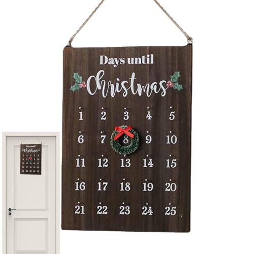 Nankoyal Weihnachts-Countdown-Holzschild, Wand-Countdown-Kalender aus Holz für Weihnachten – Bauernhaus-Ornament, saisonale Vintage-Eleganz für Arbeitszimmer, Klassenzimmer von Nankoyal