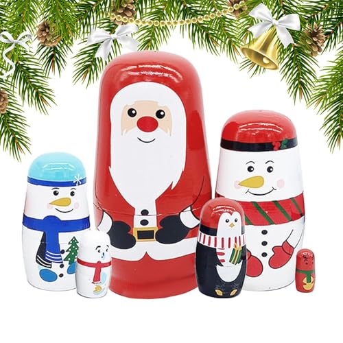 Nankoyal Weihnachts-Nistpuppen,Nistpuppen Weihnachten, Handgefertigte Stapelpuppe aus, Russische Nistpuppen-Figuren, Weihnachtsdekorationen für Kinder, Weihnachtszimmerdekoration von Nankoyal