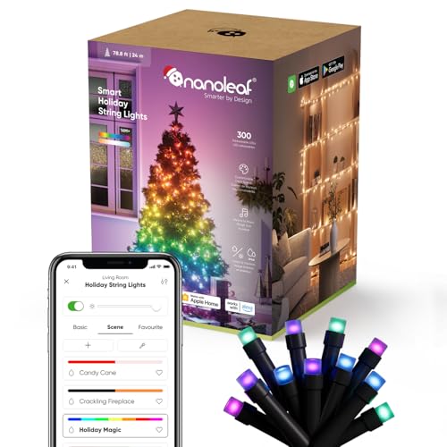 Nanoleaf 24M Smarte Lichterkette Weihnachtsbaum, IP44 RGBIC LEDs für Innen & Außen, Animierte Farb-Szenen, Musik Sync, Matter über WLAN, App- und Sprachsteuerung mit Alexa Google Apple Weihnachtsdeko von Nanoleaf