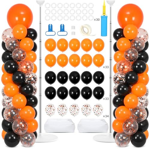 2 Sets Orange und Schwarz Ballonsäulenständer Kit mit 100 Luftballons Verstellbarer Ballonturm Ständer mit Basen für Boden Schwarz Orange Konfetti Ballonsäule Kit für Halloween Geburtstag Party Dekor von Naozinebi