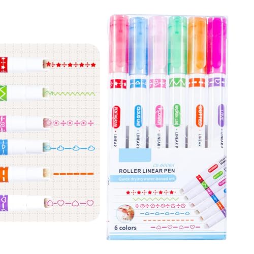 Farbige gebogene Stifte – gebogener Textmarker, Doppelspitzen-Markierungsstift mit 6 verschiedenen gebogenen Formen | Multifunktionales Scrapbooking-Zubehör, E-Marker von Naqqios