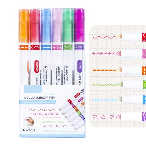 Farbige gebogene Stifte – gebogener Textmarker, Doppelspitzen-Markierungsstift mit 6 verschiedenen gebogenen Formen | Multifunktionales Scrapbooking-Zubehör, E-Marker von Naqqios