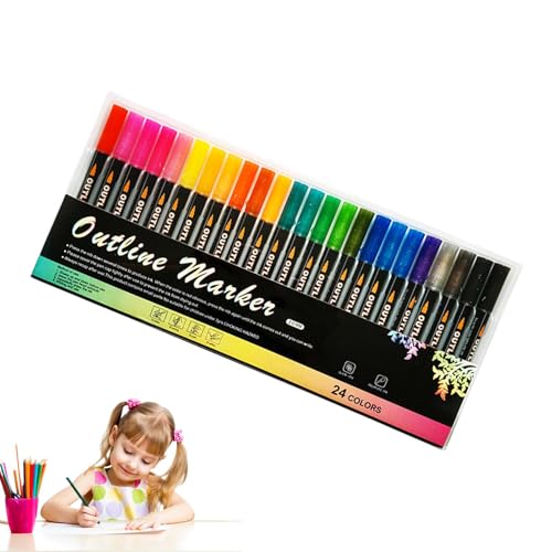 Naqqios Glänzende Konturmarker, glitzernde Marker für Kartenherstellung, bunte Konturenstifte, wasserdicht, tragbare Marker, Set mit Purpur von Naqqios