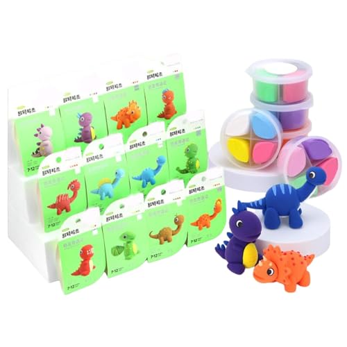 Ton-Set – Lufttrocknendes Ton-Set, Dinosaurier-Dessert-Haustier-Modellierset für Kinder | Soft 12 Styles Creative Crafts, Clay Putty Kit von Naqqios