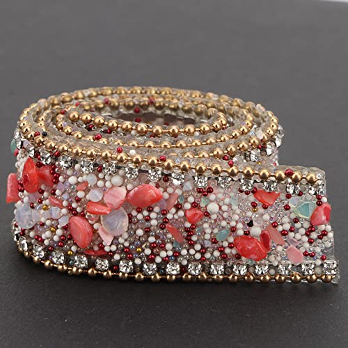 2,5 Cm Strass-Bandbesatz, Strasskette, 2,5 Cm DIY Diamant-Mesh-Wickelrolle, Kristall-Strasssteine, Kettenbesatz, Banddekoration (Roter Stein + Goldperlen und Diamantkette) von Naroote