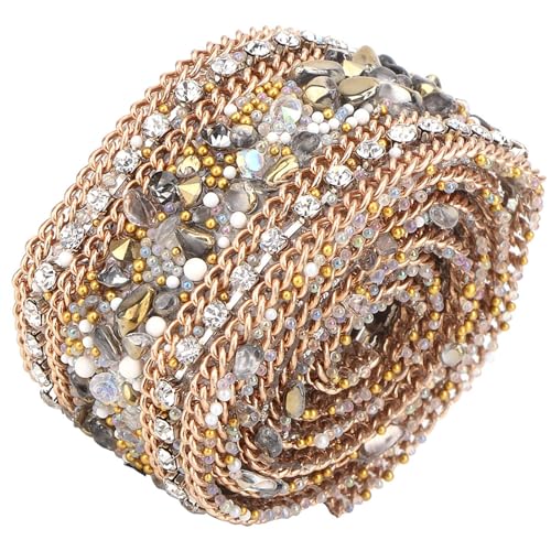 Naroote Kristall-Strassband, Strassband, 2,5 Cm, DIY-Diamant-Mesh-Wickelrolle, Kristall-Strasssteine, Kettenbesatz, Banddekoration (Doppelte Goldkette) von Naroote