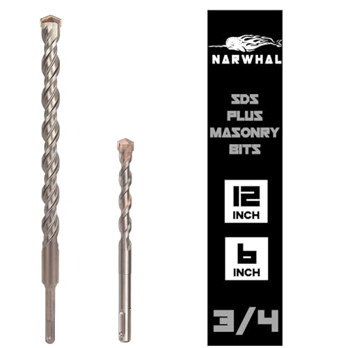 Narwhal SDS Plus Steinbohrer für Bohrhämmer (15,2 cm und 30,5 cm) Hartmetallbestückt zum einfachen Bohren durch Beton, Zement, Ziegel, Block, Stein und mehr, 2 Stück von Narwhal