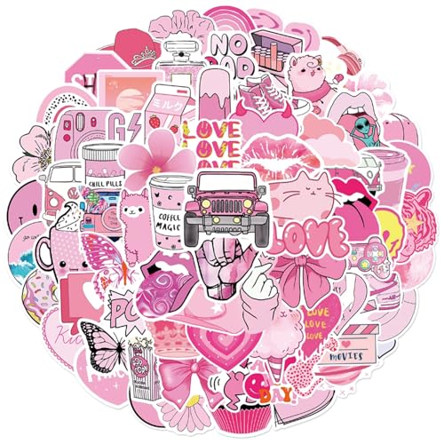 100 Stück Aufkleber Aesthetic Rosa Sticker Decals, Trendy Stickers Rosa Süße Aufkleber Selbstklebend Wasserdichte Aufkleber für Laptop Handyhülle Koffer Helm Motorrad Skateboard Snowboard Auto von Naseom