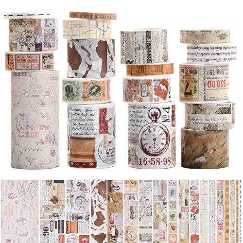 18 Rollen Vintage Washi-Tape Set, Dekoratives Klebeband, Vintage Dekorative Masking Tape DIY Papier Klebebänder, für Bastler verschönert Journals Karten Briefumschläge Kalender Geschenkpapie von Naseom