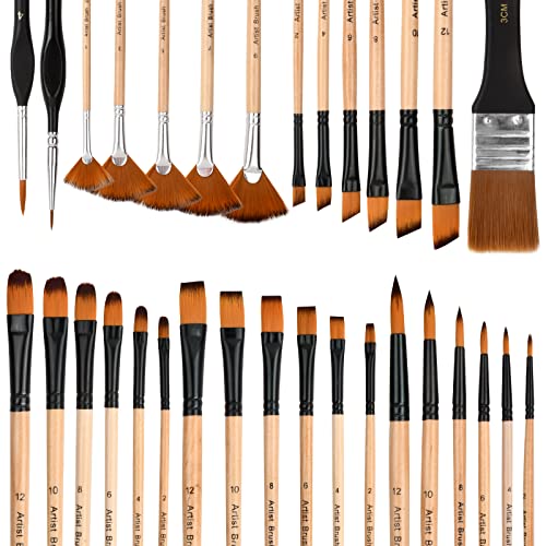 32 Stück Künstler Pinsel Set Premium Acrylpinsel Malpinsel Ölmalpinsel Premium Nylon Künstlerpinsel für Maler Künstler, für Acrylfarben Aquarell Malen Wasserfarben von Naseom