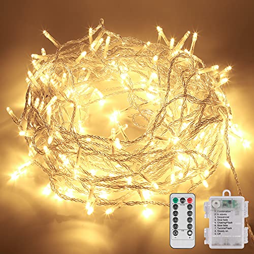 10M 100 LED Lichterkette mit Fernbedienung und Timer 8 Modi Dimmbar Batterie betrieben Lichterkette Außen Innen für Zimmer Weihnachten Weihnachtsbaum Party, Hof - Warmweiß von Nasharia