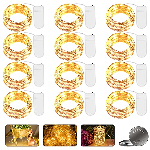 12 Stück LED Lichterkette Batterie, 2M 20er LED Kupfer Drahtlichterkette Lichterkette Batteriebetrieben IP65 Wasserfest Fairy Light für Party Weihnachten Hochzeit Beleuchtung Deko von Nasharia