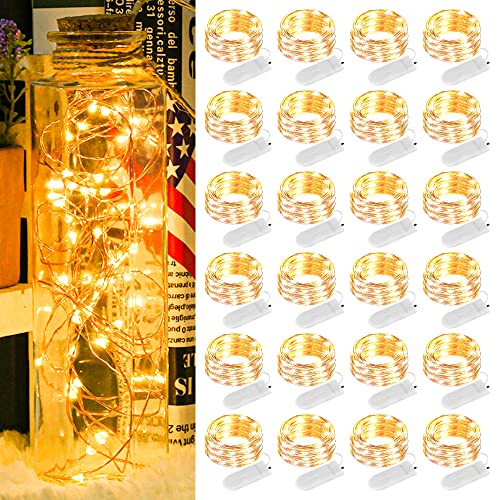 Micro LED Lichterkette mit Batterie, 24 Stück 2 Meter 20 LED Lichterketten Batterie Betrieb Auf IP65 Wasserdicht Kupfer Drahtlichterkette für Zimmer, Innen, Halloween, Weihnachten, Party Deko von Nasharia