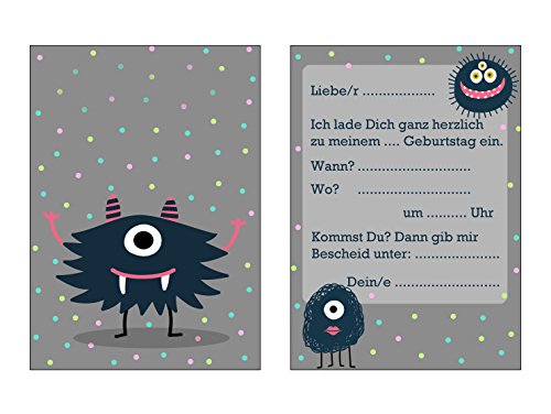 Einladungskarten Kindergeburtstag 5 Stück, Monsterparty, Einladung Kindergeburtstag von Nastami